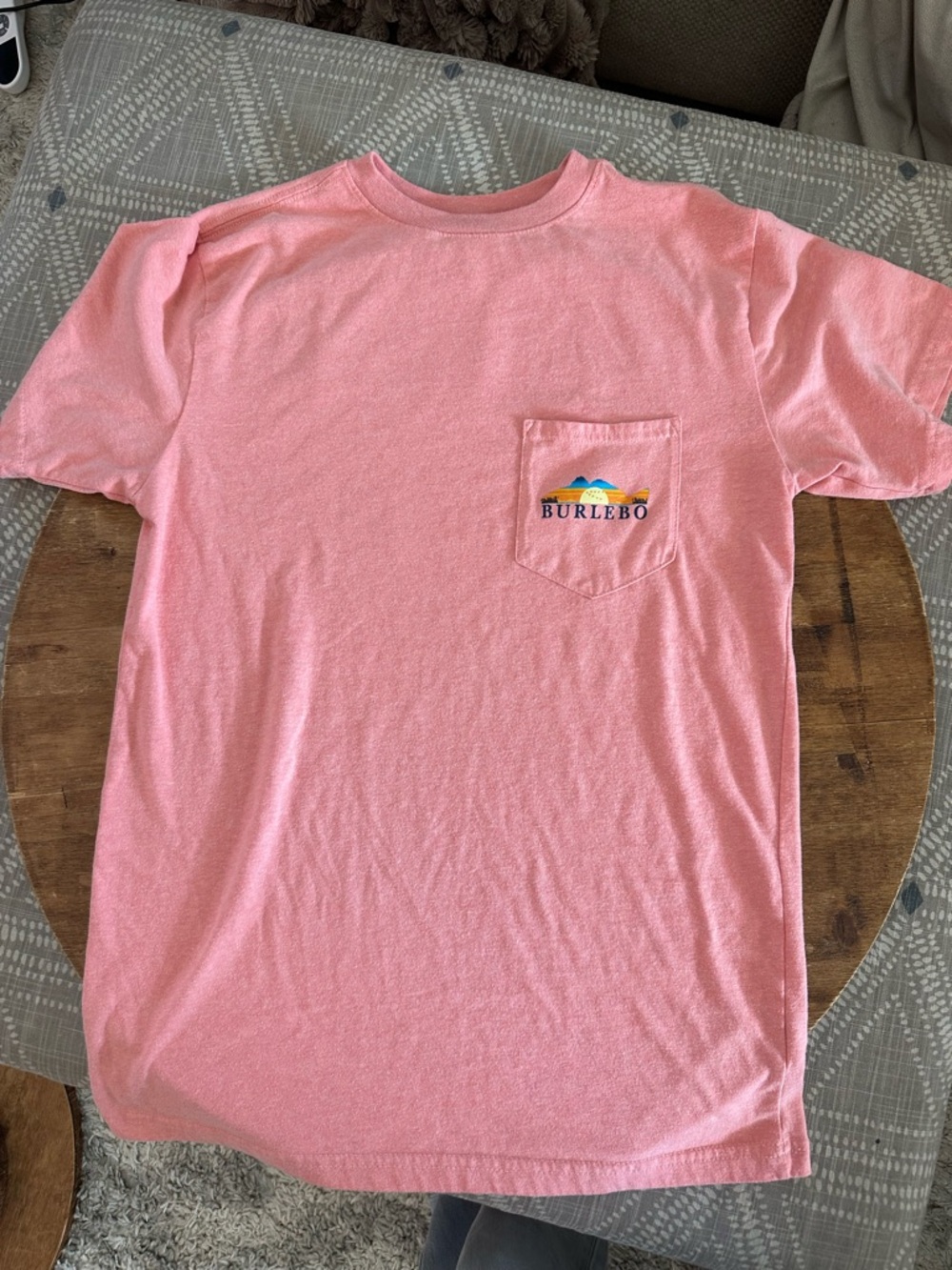 BURLEBO Coral Pink Pocket Tee with Mountain Logo